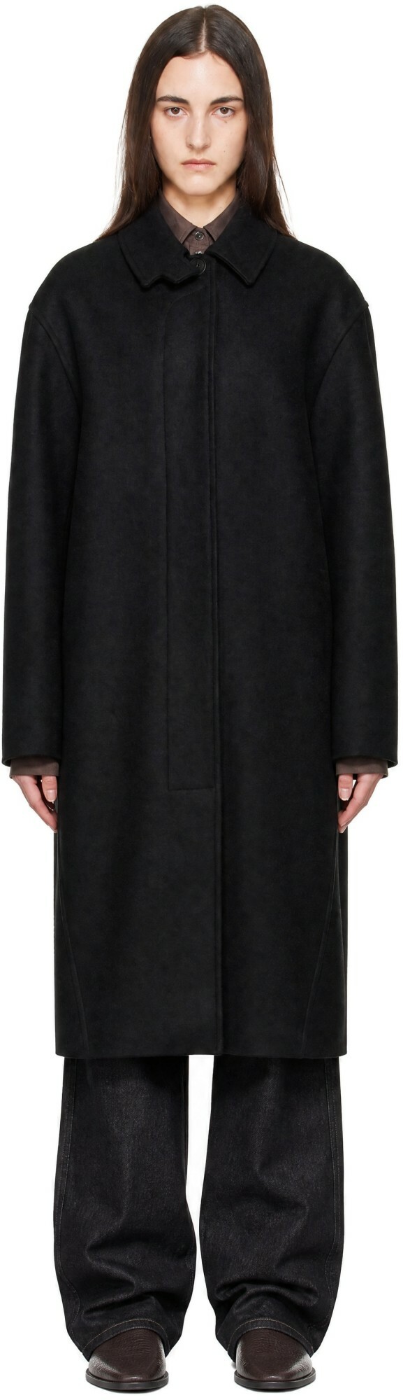 Studio Nicholson Black Ria Wool Melton Overcoat