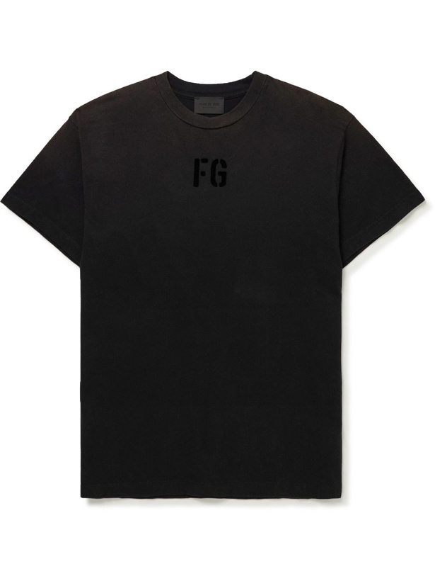 Photo: Fear of God - Logo-Flocked Cotton-Jersey T-Shirt - Black
