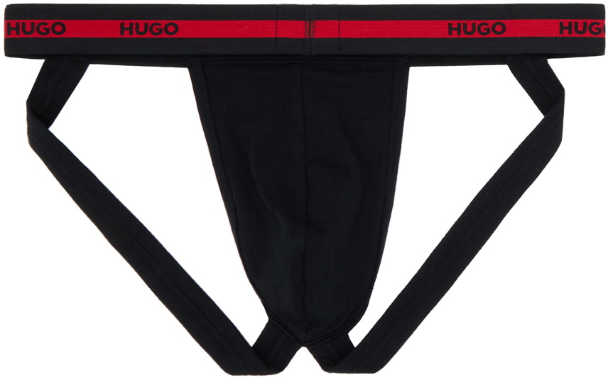 Hugo Three-Pack Black Repeat Logo Jock Straps