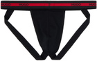 Hugo Three-Pack Black Repeat Logo Jock Straps