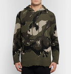 Valentino - Distressed Camouflage-Jacquard Virgin Wool-Blend Hoodie - Men - Army green