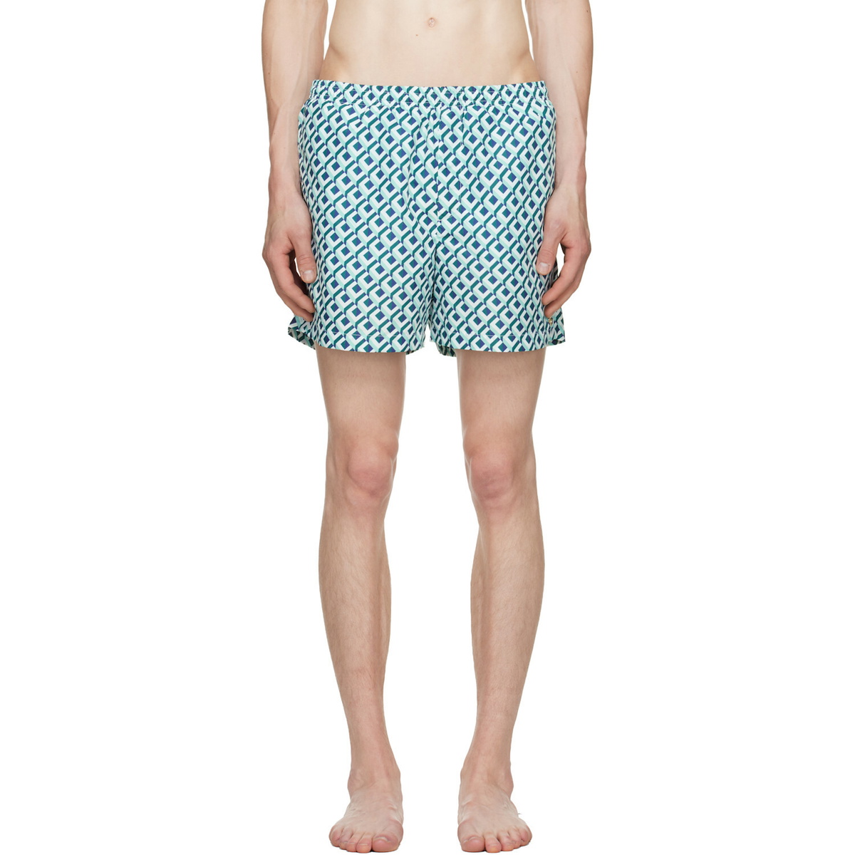 Casablanca White & Green Cubist Monogram Printed Swim Shorts