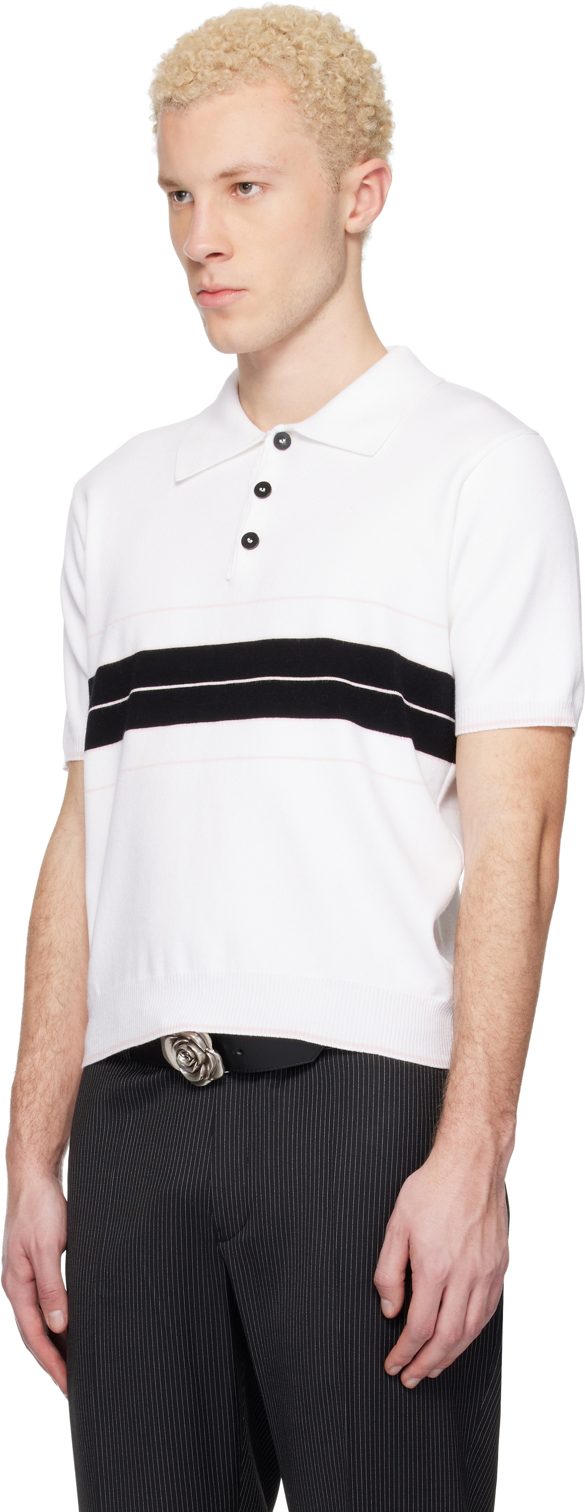 Ernest W. Baker White & Black Striped Polo