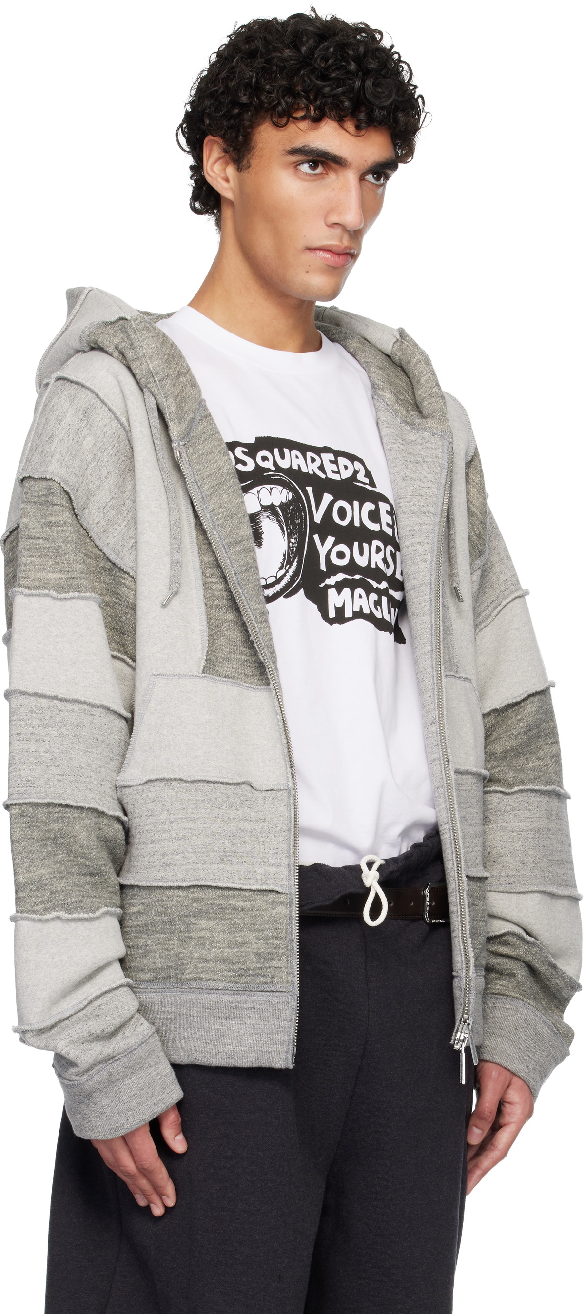 Dsquared2 Gray Magliano Edition Mix Grey Venue Fit Zipped Hoodie