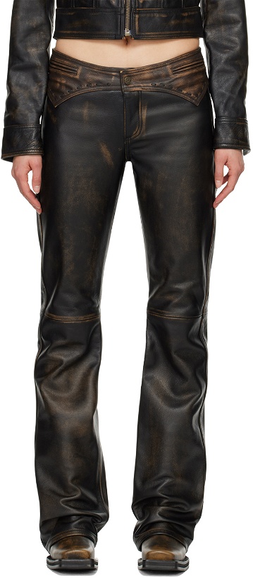 Photo: GUESS USA Black Colorblock Leather Pants
