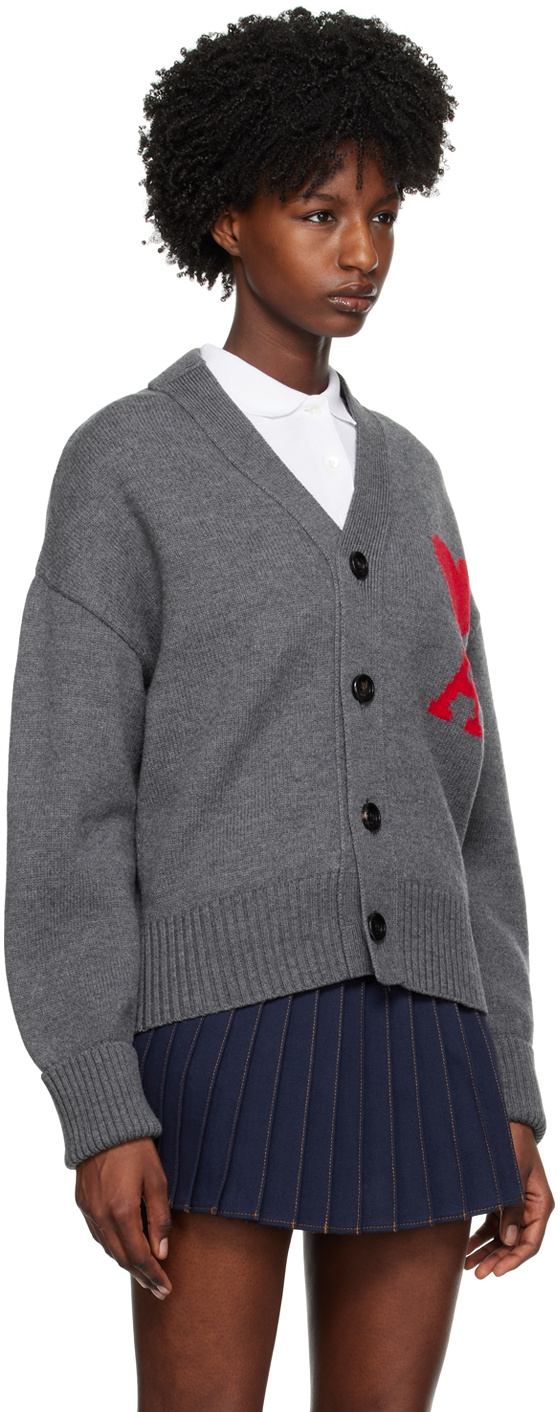 AMI Paris Gray Ami de Cœur Cardigan AMI