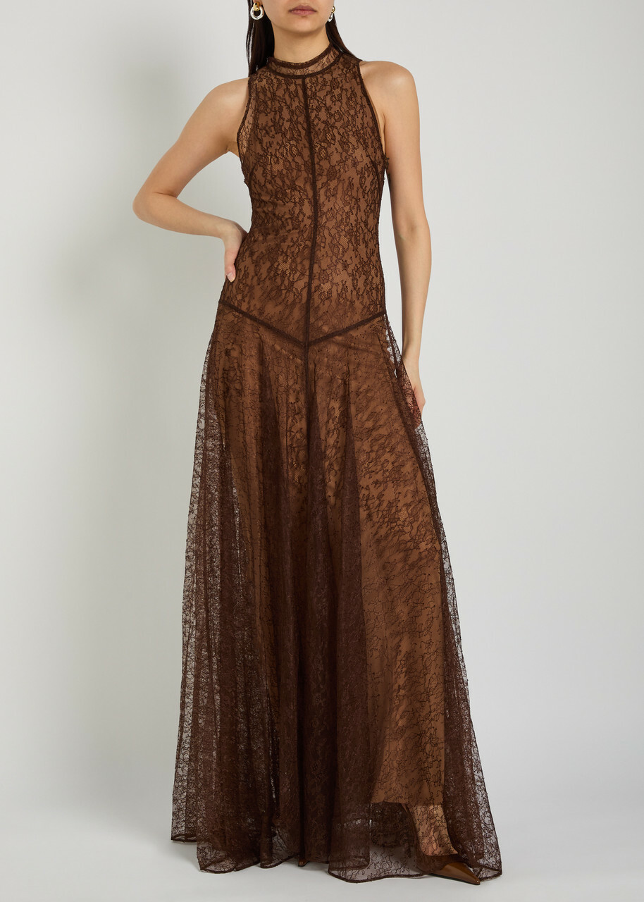 DE LA Vali Foehn Lace Maxi Dress Brown