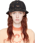 Marine Serre Black Regenerated Denim Bell Bucket Hat