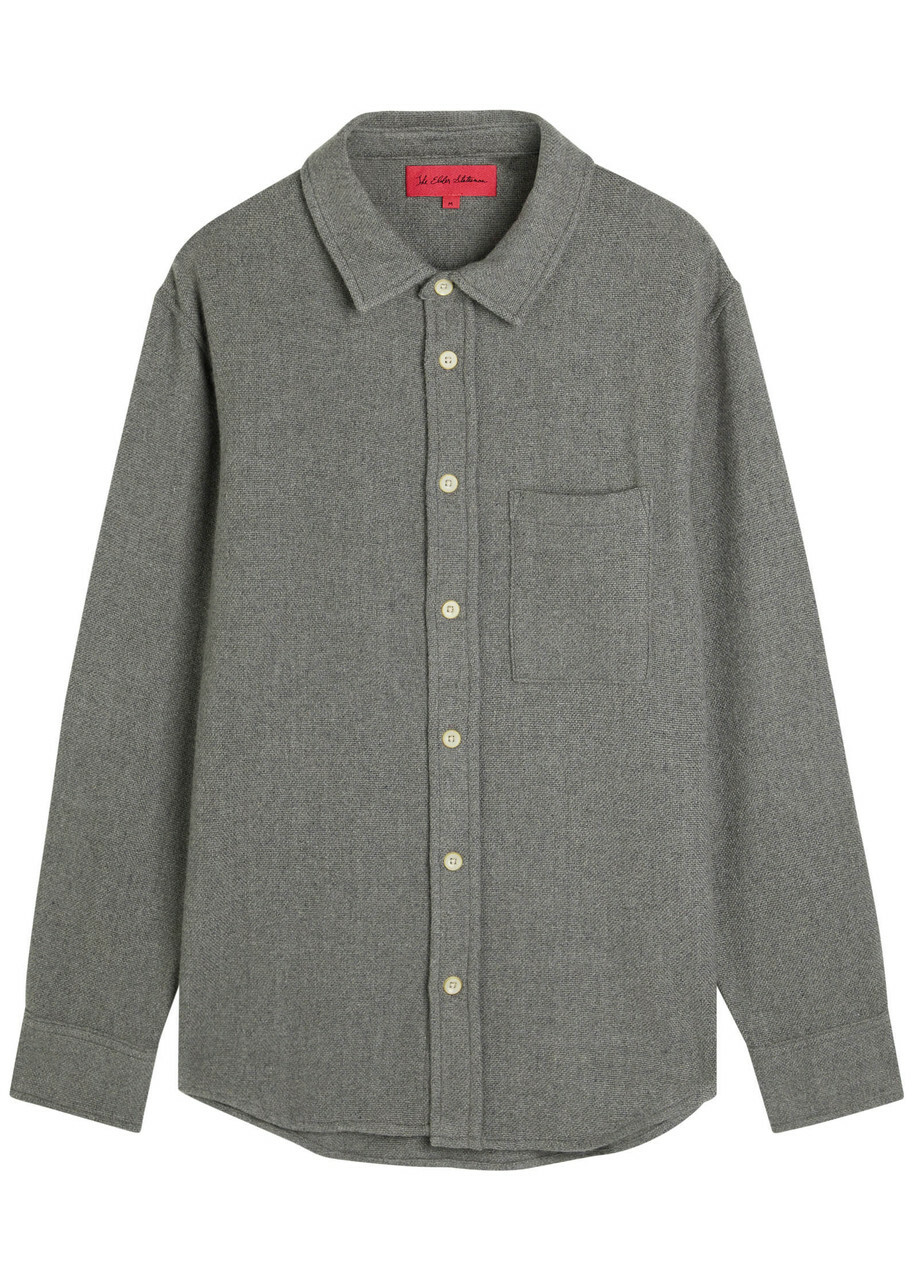 The Elder Statesman Melange Cashmere-woven Overshirt Light Grey