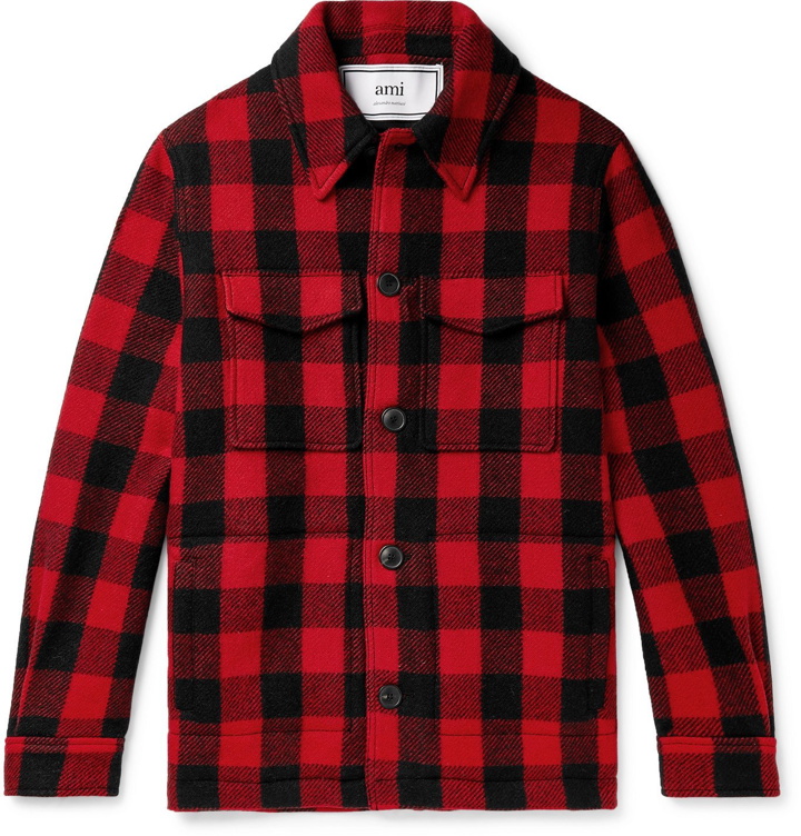 Photo: AMI PARIS - Checked Virgin Wool-Flannel Overshirt - Red