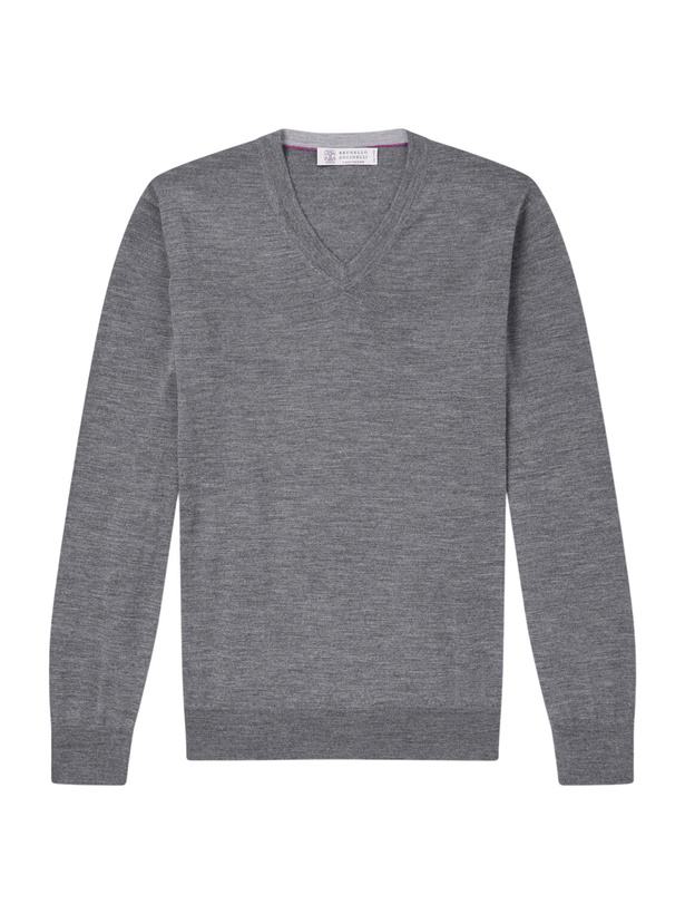 Photo: Brunello Cucinelli - Wool and Cashmere-Blend Sweater - Gray