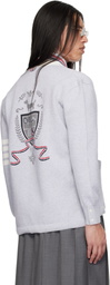 Thom Browne Gray Crest Intarsia Jacquard 4-Bar Rugby Fit Cardigan