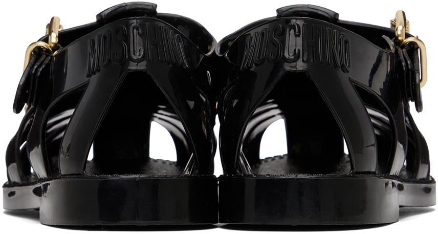 Moschino Black Jelly Logo Strap Sandals with Gold Hardware Black Jelly Logo Lettering Sandals by Moschino on Sale main image 3