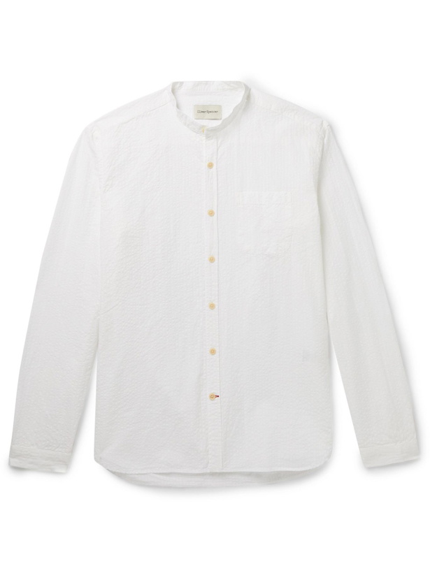 Photo: OLIVER SPENCER - Grandad-Collar Cotton-Seersucker Shirt - White