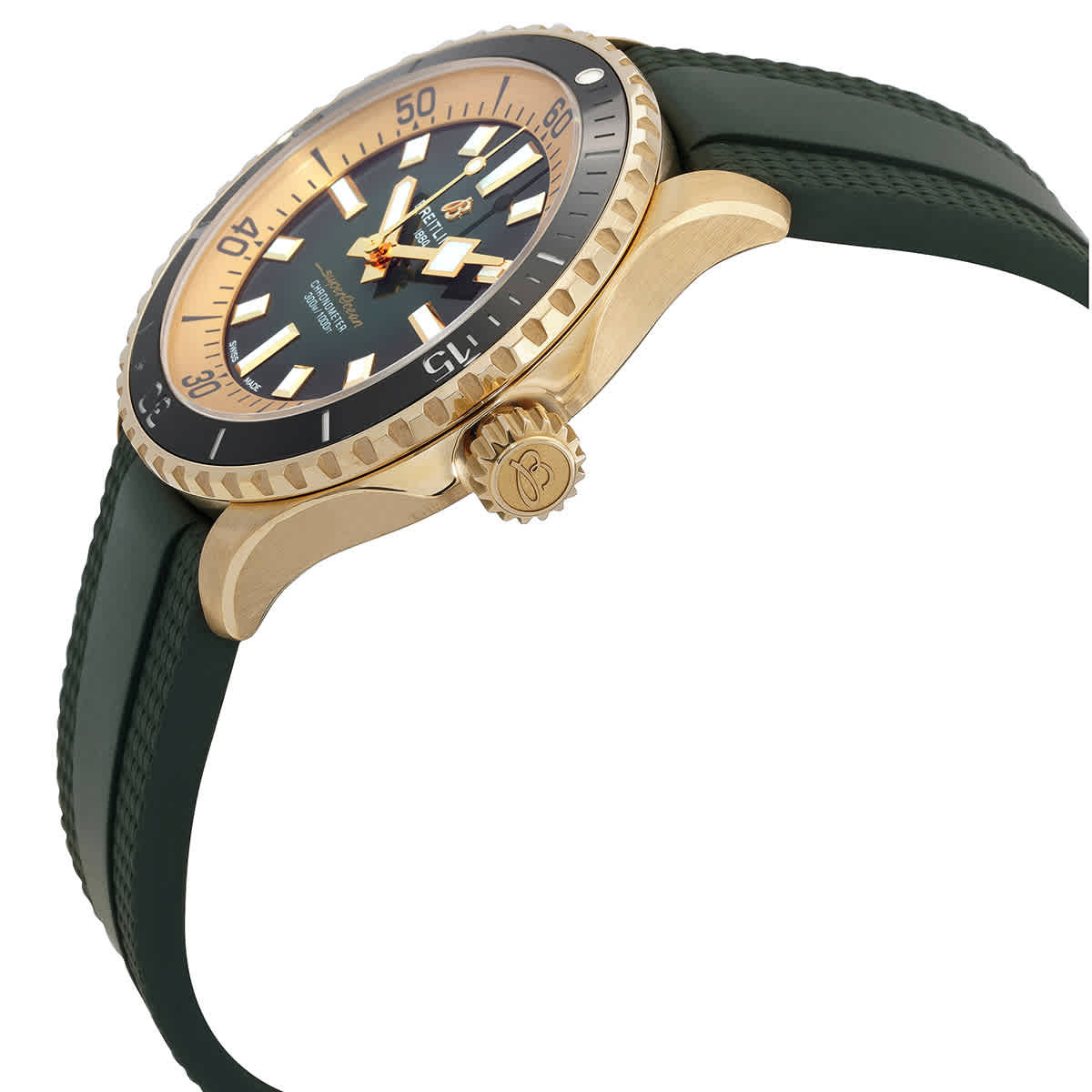 Breitling Superocean Automatic 42 Green Dial Green Rubber Strap Watch for Men - N17375201L1S1