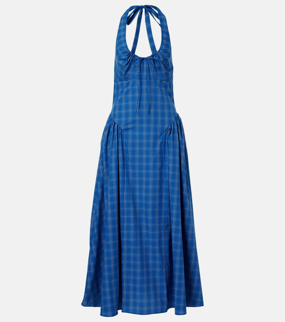 Faithfull Del Ros plaid halterneck cotton midi dress