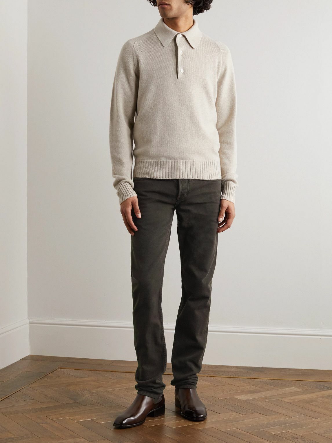 TOM FORD - Slim-Fit Straight-Leg Stretch-Cotton Twill Trousers - Brown ...