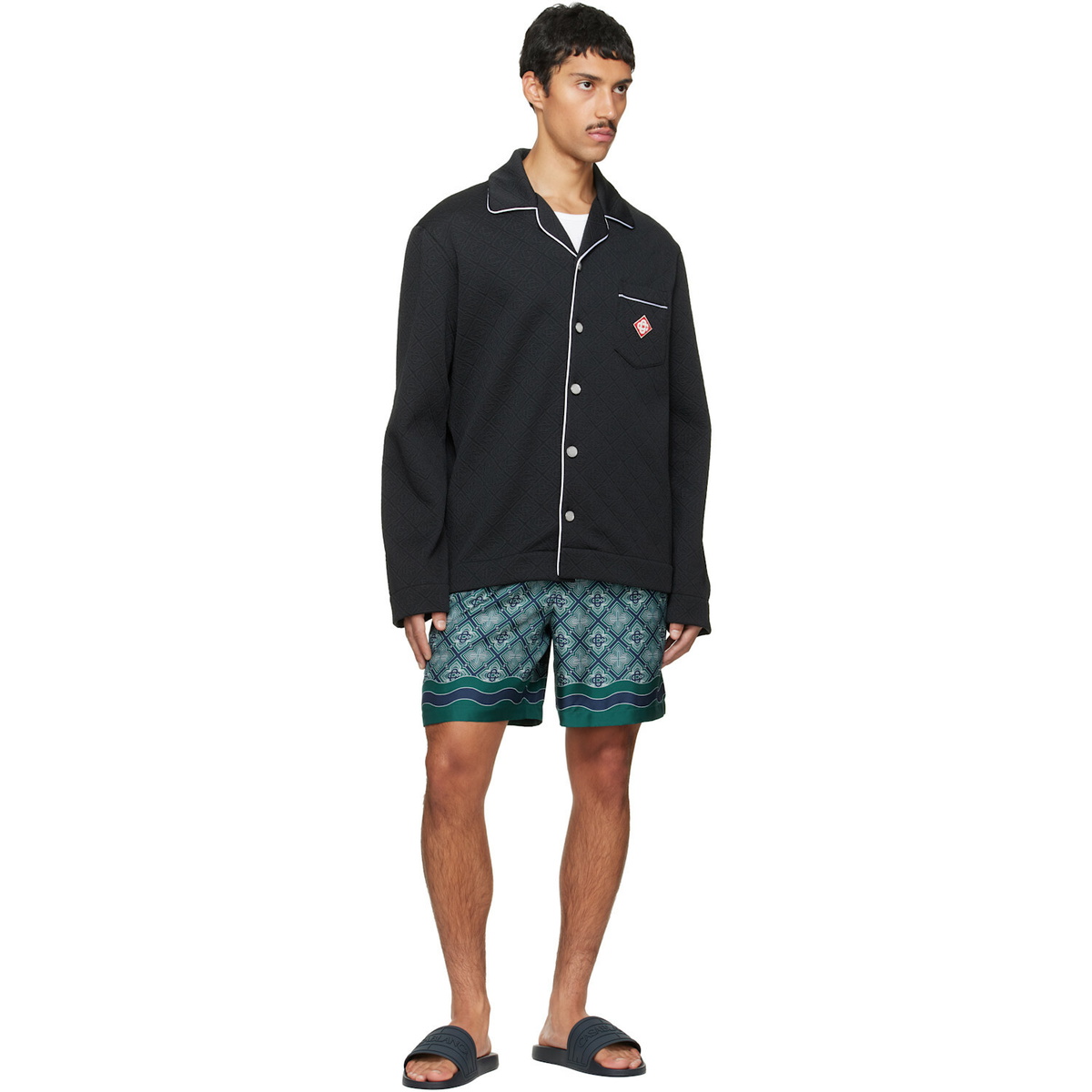Casablanca Green Radiating Monogram Silk Shorts