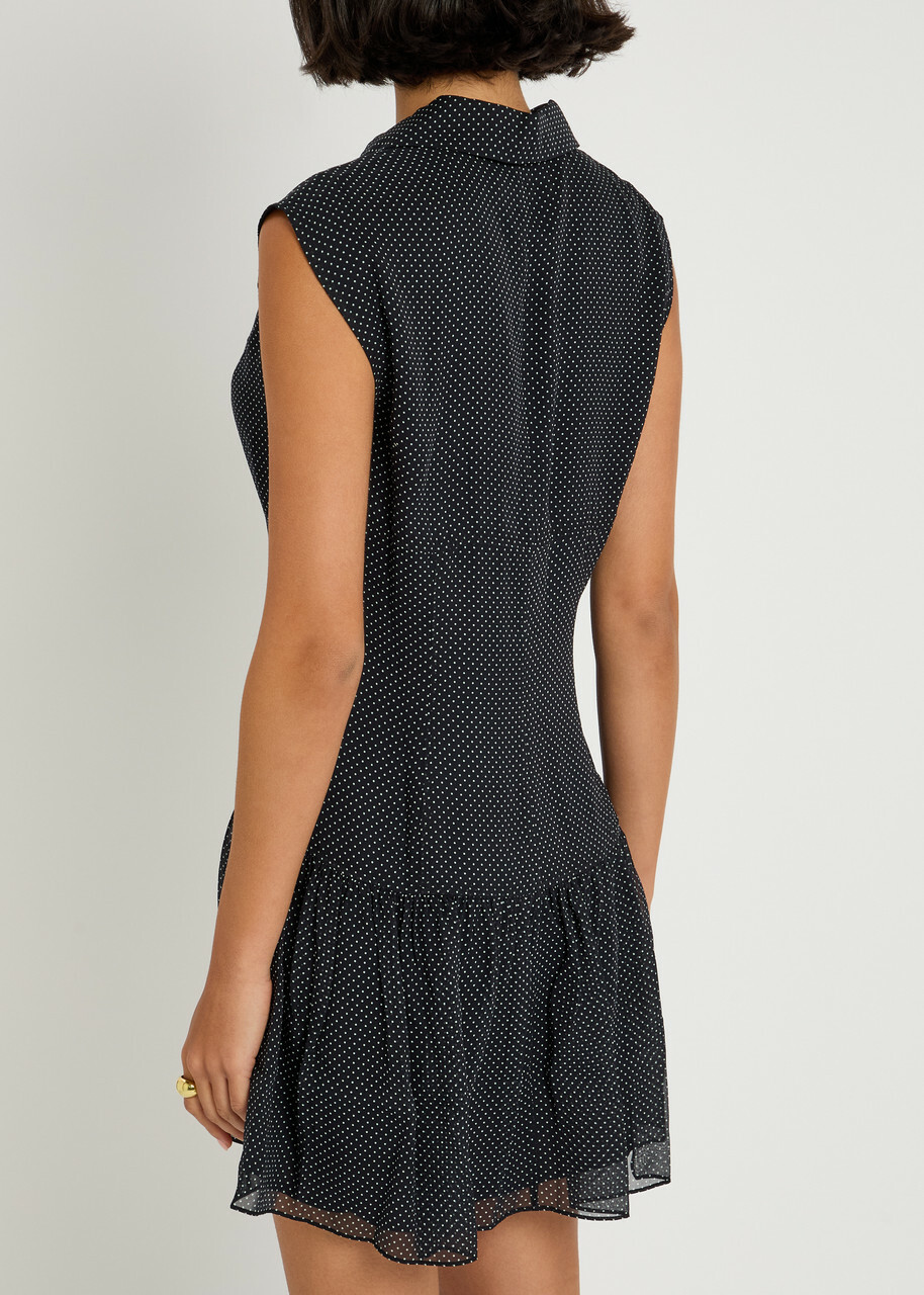 Frame Polka-dot Silk-chiffon Mini Dress Navy
