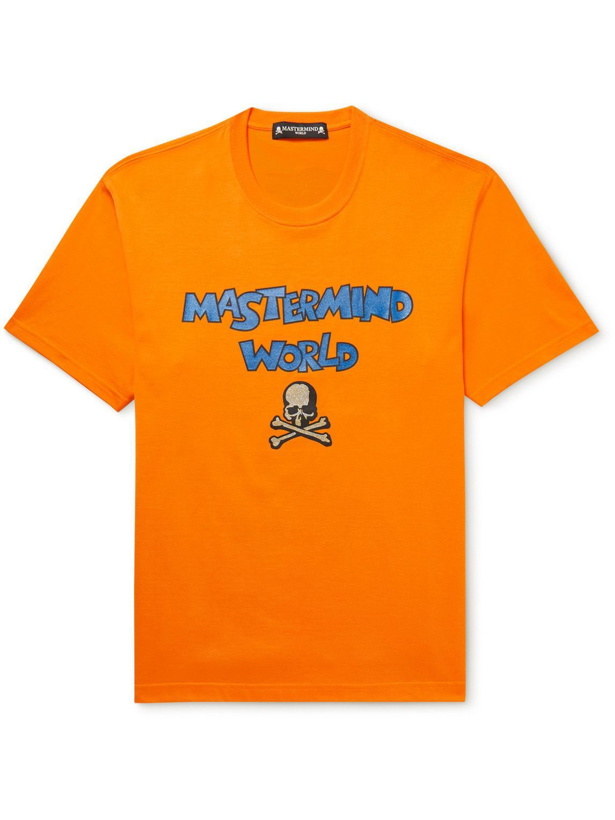 Photo: Mastermind World - Glittered Logo-Print Cotton-Jersey T-Shirt - Orange
