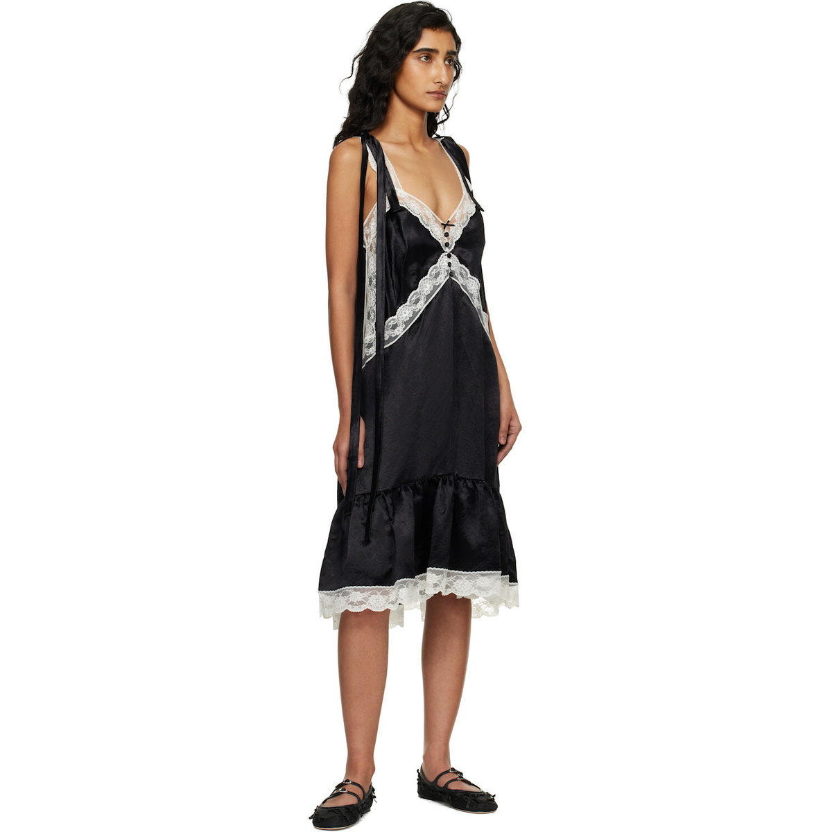 Marc Jacobs Black Satin Lace Slip Midi Dress