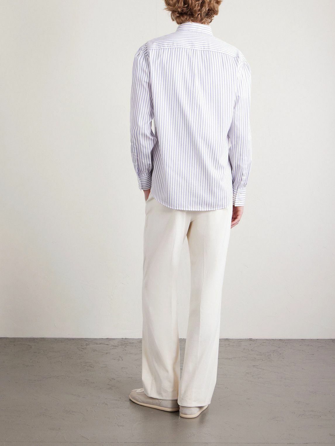 Brunello Cucinelli - Button-Down Collar Striped Cotton-Poplin Shirt - White
