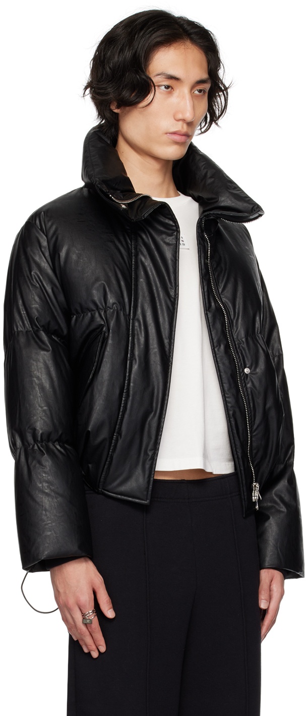MM6 Maison Margiela Black Quilted Faux-Leather Down Jacket MM6