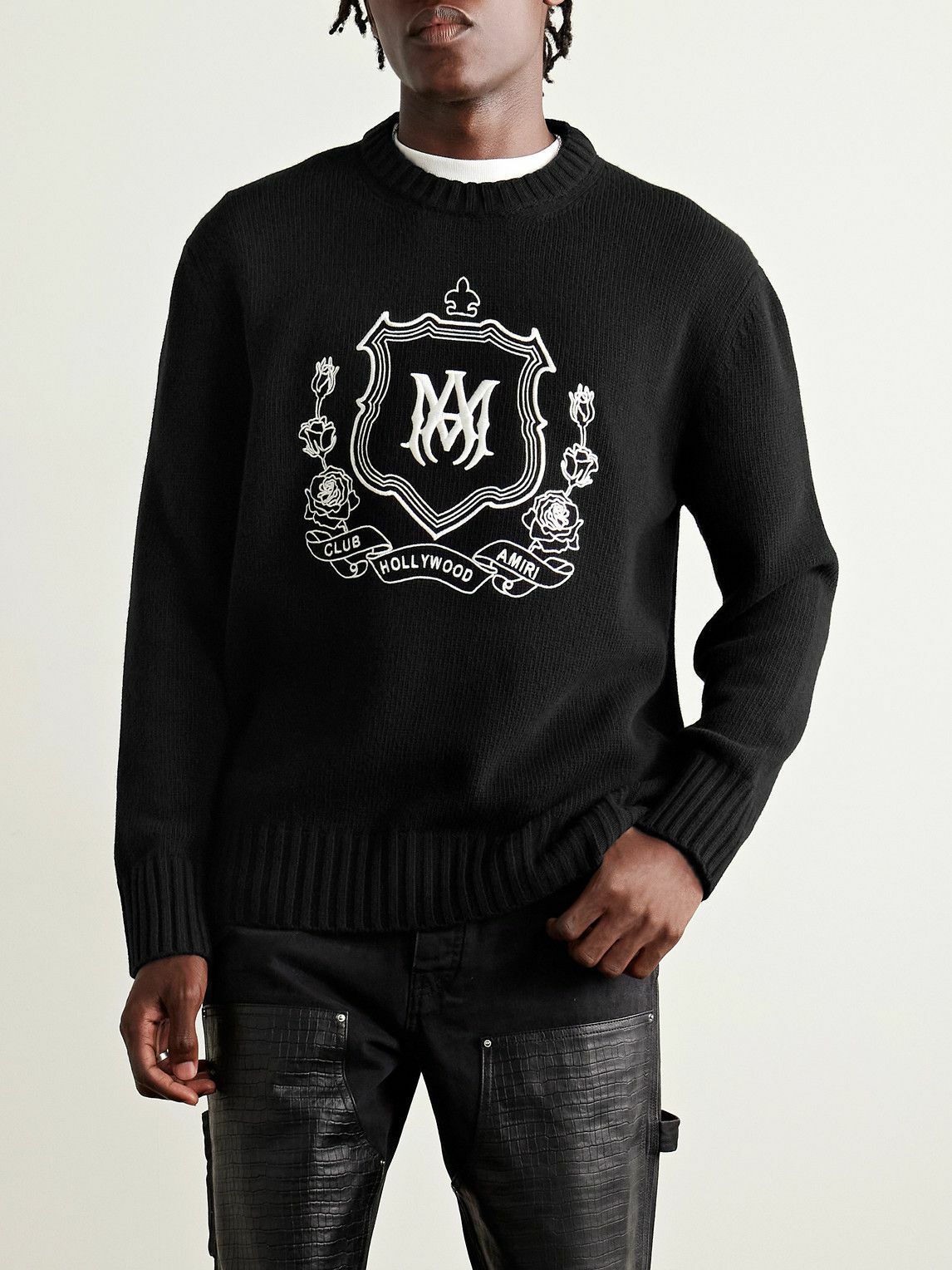 AMIRI - Logo-Embroidered Wool Sweater - Black