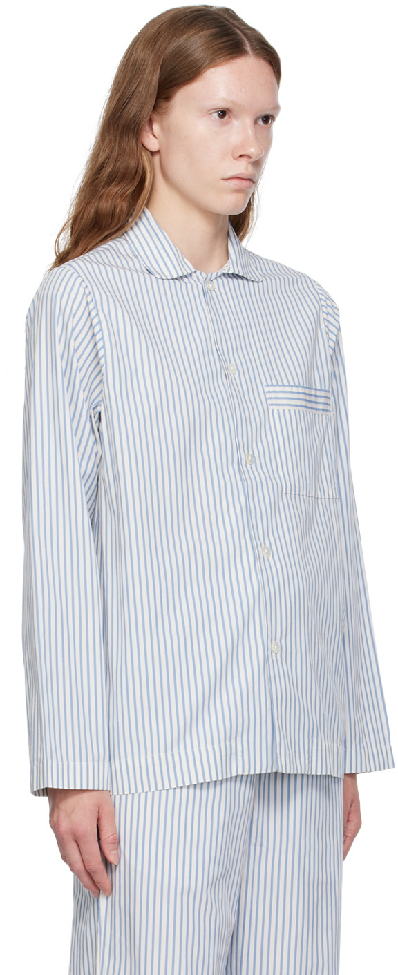 Tekla White & Blue Striped Pyjama Shirt Tekla Fabrics