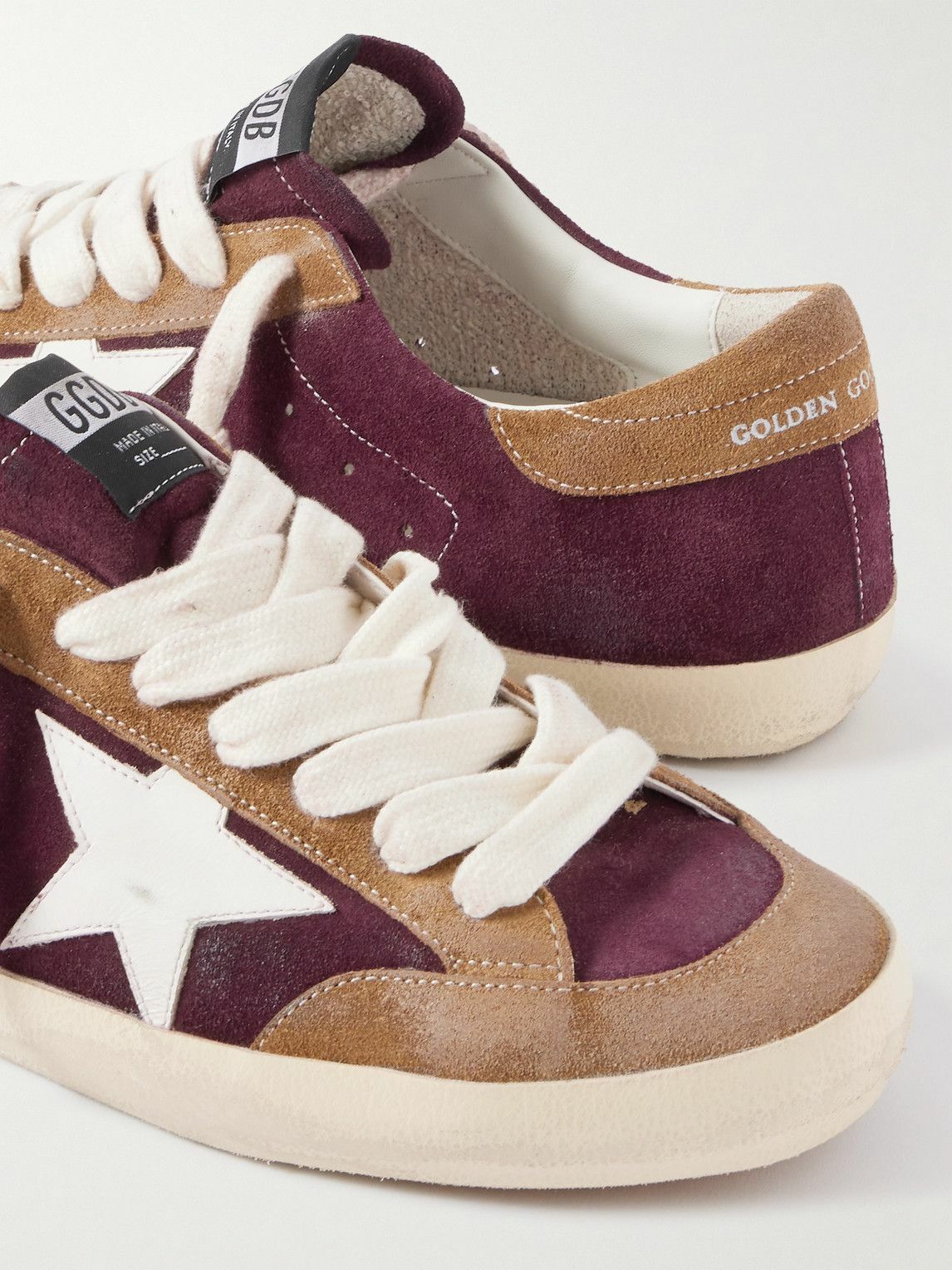 Golden Goose - Super-Star Distressed Leather-Trimmed Suede Sneakers - Burgundy