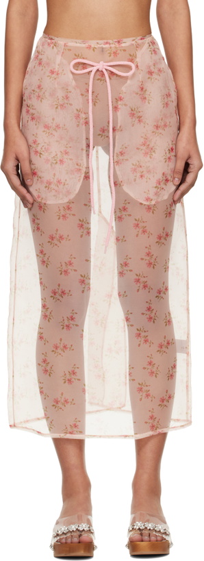 Photo: Simone Rocha Pink Sheer Frayed Column Pencil Midi Skirt