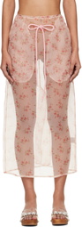 Simone Rocha Pink Sheer Frayed Column Pencil Midi Skirt