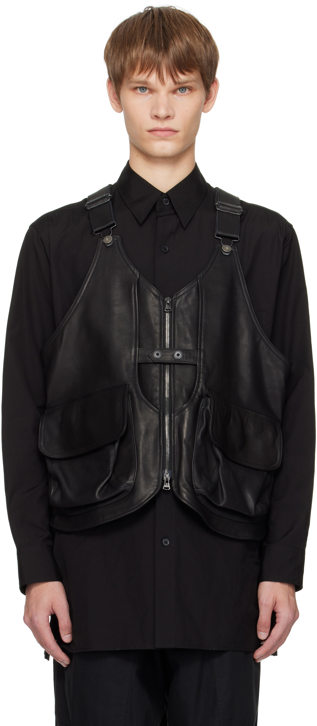 YOHJI YAMAMOTO Black Deep-Fry Tech Leather Vest