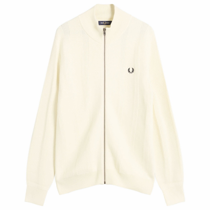 Photo: Fred Perry Men's Textured Zip Through Cardigan in Ecru