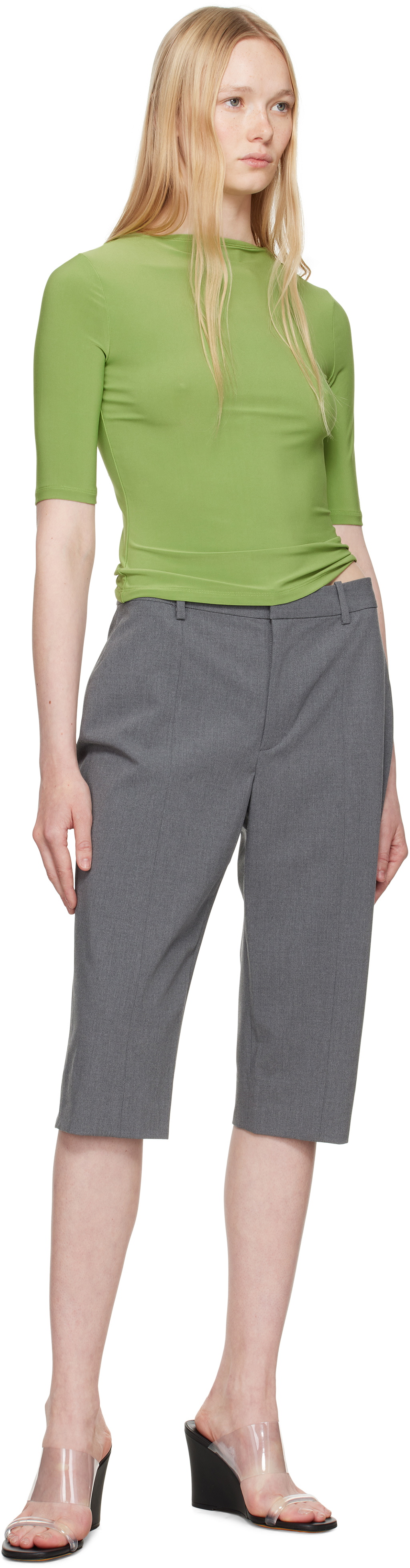 Sandy Liang Gray Melvin Capri Shorts