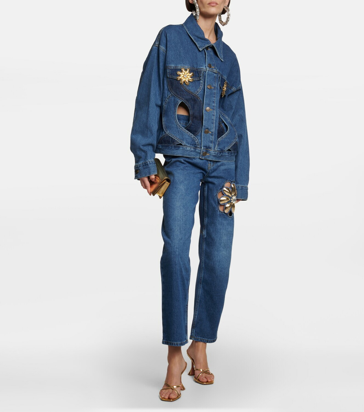 Area - Embellished cutout denim jacket