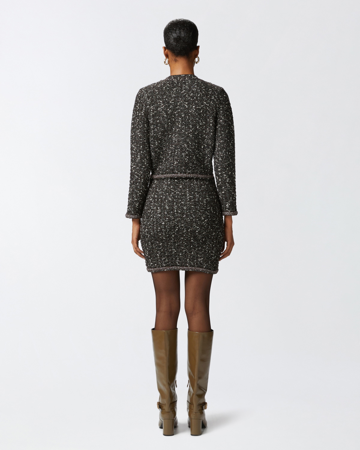 Pinko Bouclé Knit Mini Skirt With Sequins Black/Brown/White