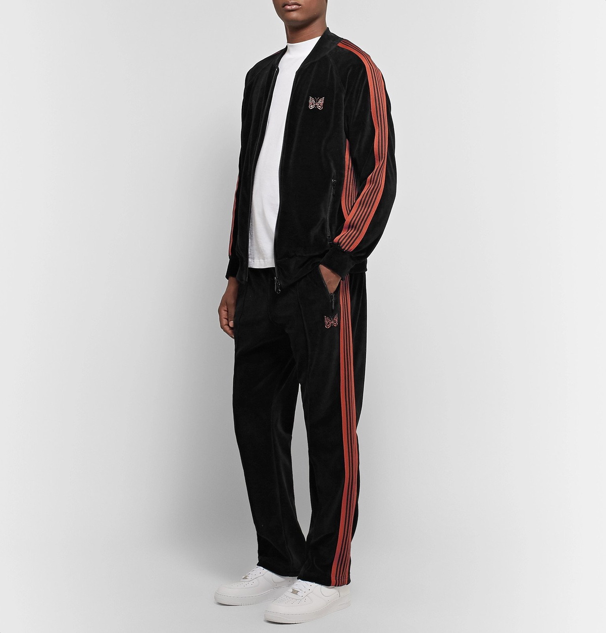 ☆NERDY☆ Pinwheel embroidery track pants black2 Needles - Logo-Embroidered Webbing-Trimmed Cotton-Blend