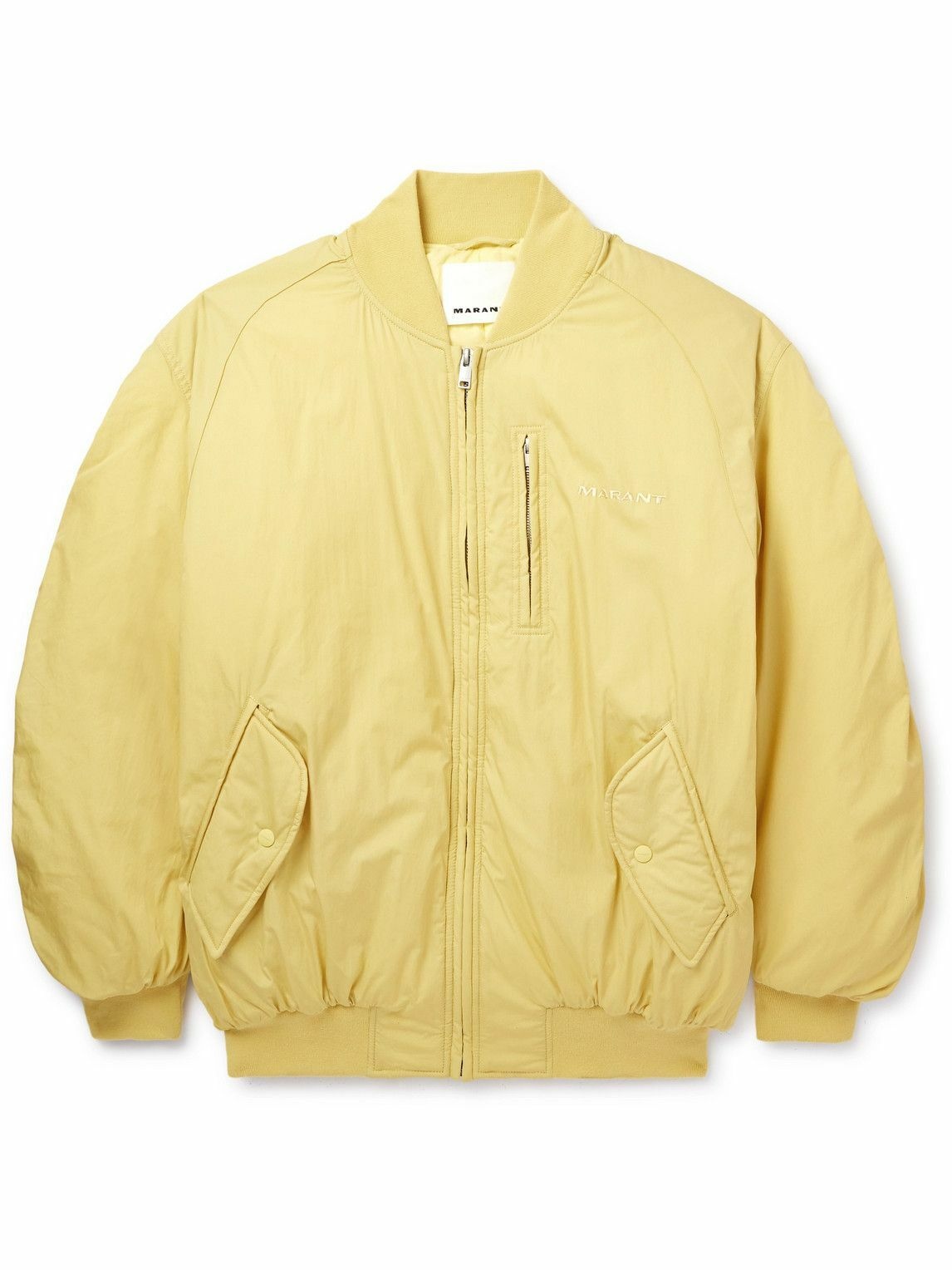 Photo: Marant - Bakya Oversized Logo-Embroidered Padded Cotton-Blend Bomber Jacket - Yellow