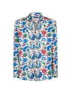 MC2 Saint Barth Man Navy Blue Linen Shirt Pamplona With Flower Print