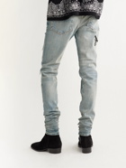 AMIRI - Old English Skinny-Fit Leather-Panelled Stretch-Denim Jeans - Blue - UK/US 30
