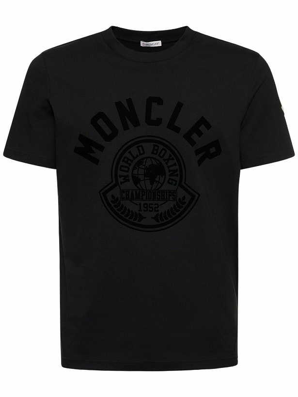 Photo: MONCLER - Flocked Logo Cotton Jersey T-shirt