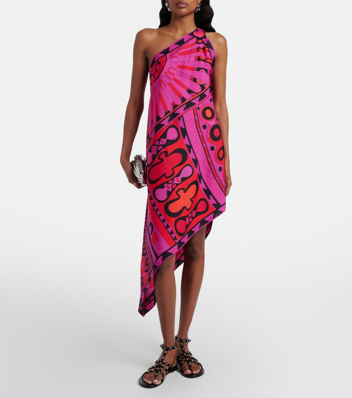 Pucci Soleil asymmetric silk twill midi dress