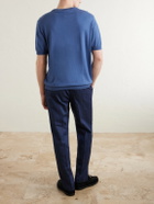 J MUESER - Knitted Cotton T-Shirt - Blue