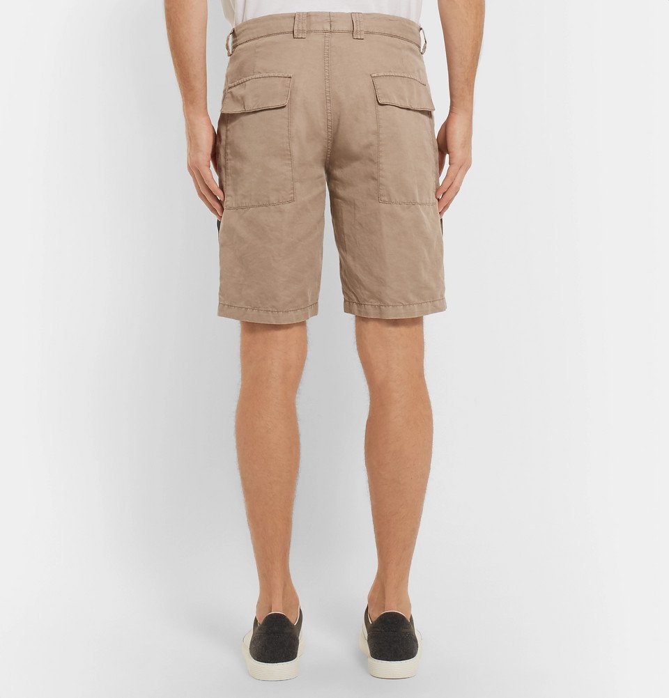 Regular Fit Linen-blend Cargo Shorts - Beige - Men
