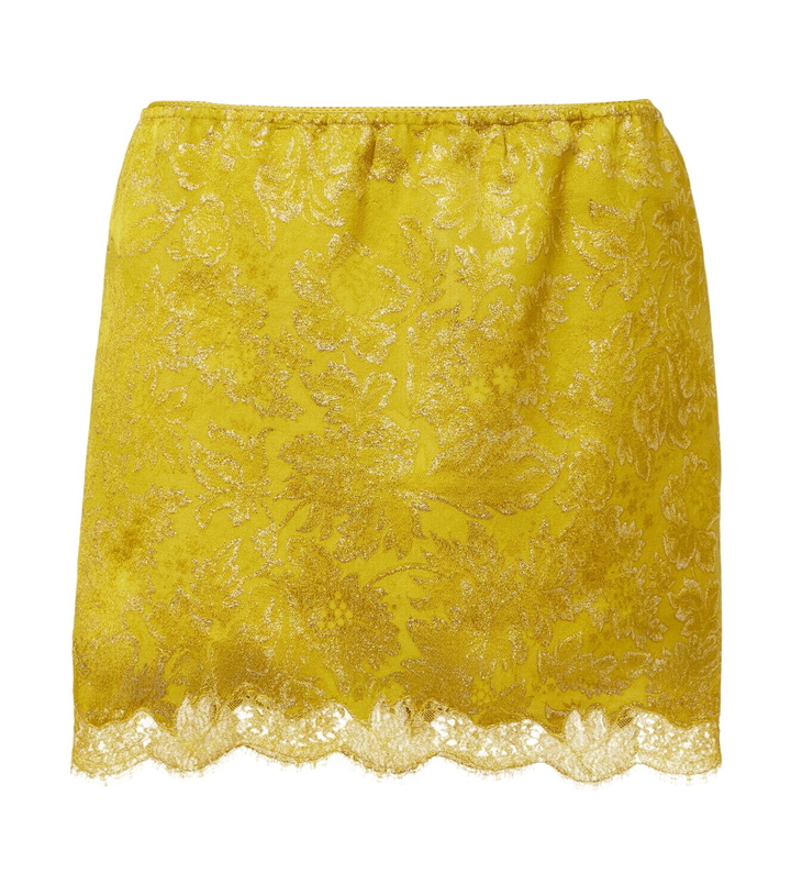 Photo: Saint Laurent Lace-trimmed jacquard lamé miniskirt