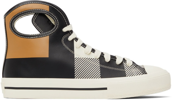 Photo: Burberry Black & White Check Porthole High-Top Sneakers