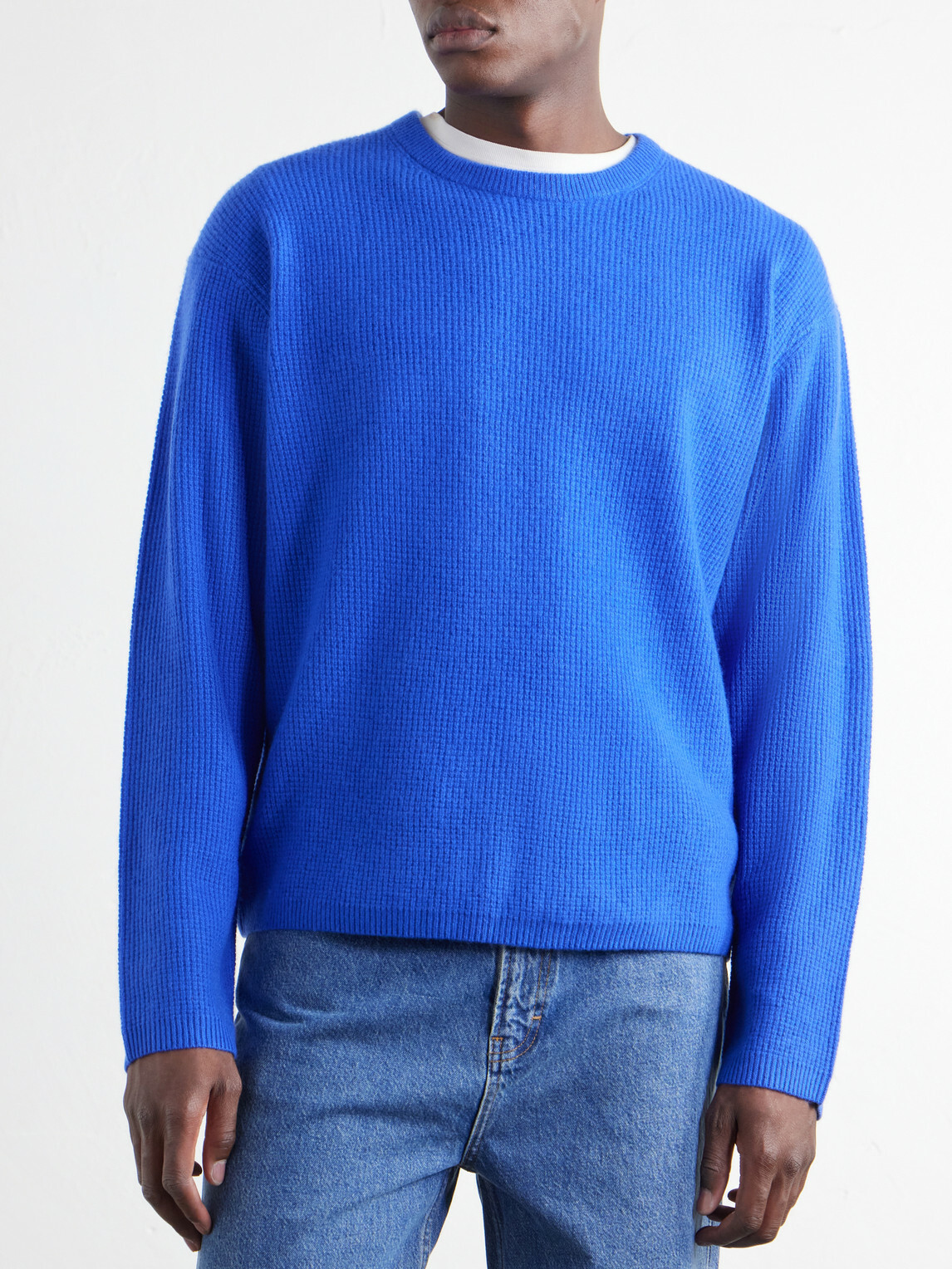 FRAME - Waffle-Knit Wool and Cashmere-Blend Sweater - Blue