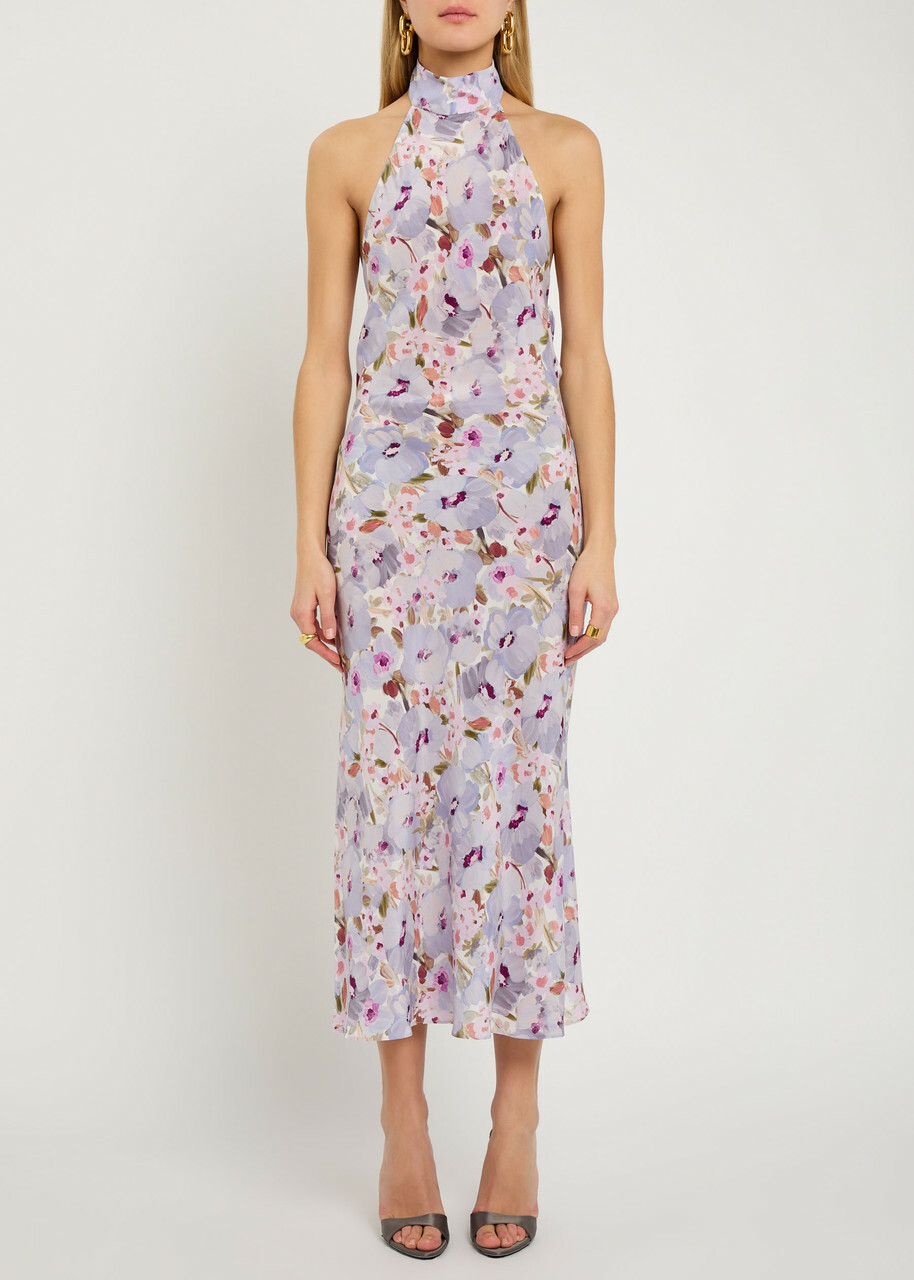 Balmain Poppy Floral-print Silk Midi Dress White