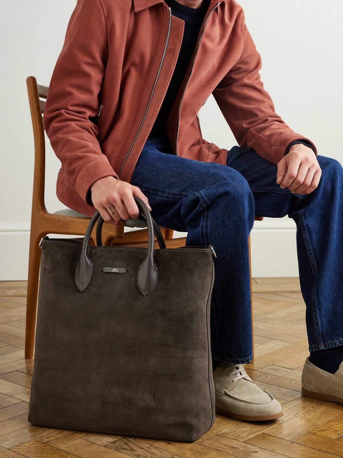 Mr P. - Full Grain Leather-Trimmed Suede Tote